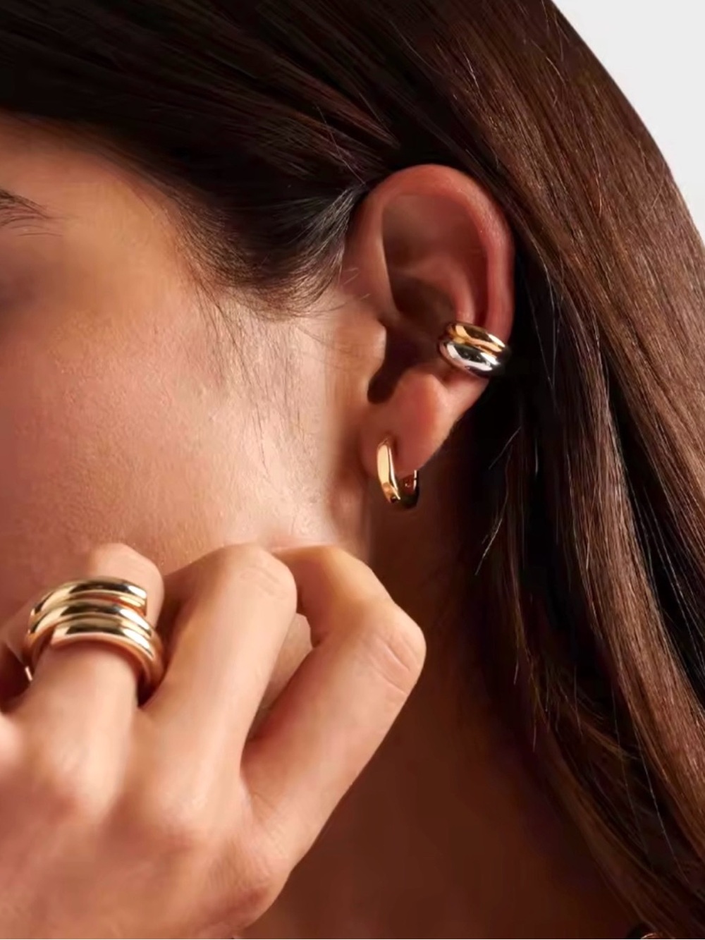 Mixed Metal Ear Cuff Earrings Two Tone Gold Silver Set Demarson STYLE JN21 AU